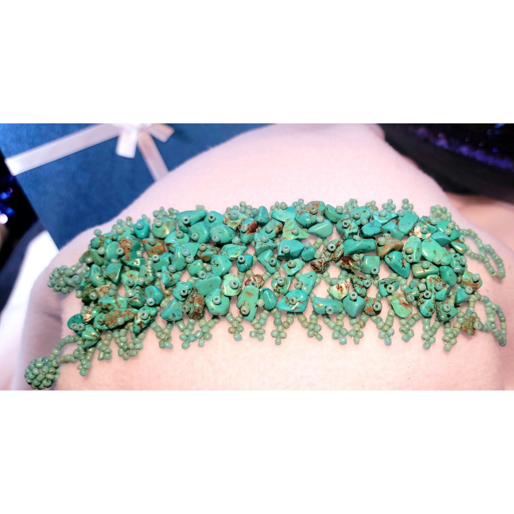 New Bohemian Turquoise Chip Beaded Bracelet Native American Style Statement Cuff